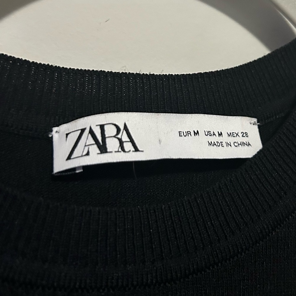 ZARA 3D Flower Mesh Sleeve Black Blouse - Picture 4 of 5